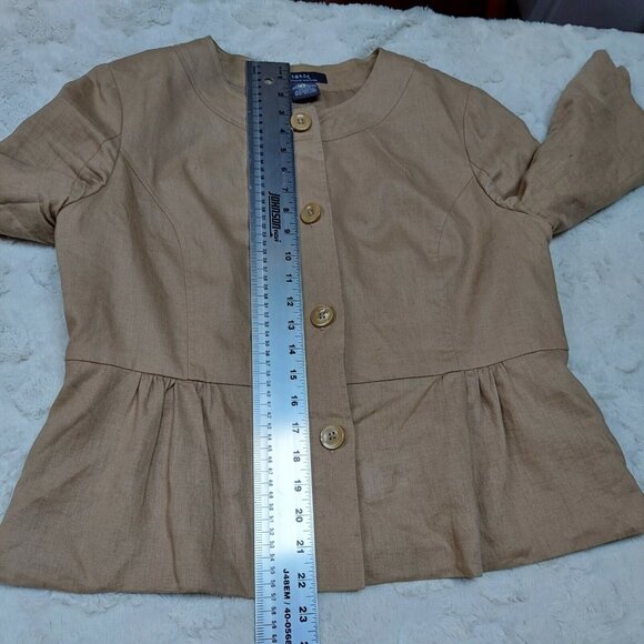 George ME Designs by Mark Eisen Womens 14 Khaki Peplum Blazer Jacket Linen Blend - Picture 4 of 6
